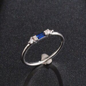 Silver Blue Chic Rectangle Round Gems Dainty Ring for Women, VIP182